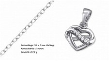 Herz liegende Acht Anhänger klein Halskette Echt 925 Silber Zirkon weiss  #H11