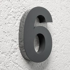 3D Hausnummer 6 Edelstahl anthrazit RAL7016 Schriftart Arial Hausnummernschild