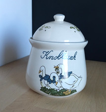 ?Knoblauchtopf Motiv „Gänse“ glasierte Keramik mit Deckel