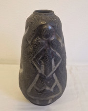 Keramikvase Vase 50er Cooperativa Oltul Miercurea-Ciuc, 60er Vintage Schwarze