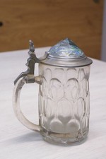 Alter Bierkrug 0,3L Zinndeckel mit geschliffenen Glas