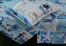 Tischdecke Maritim Patchwork Druck Läufer Kissen Innen-Außen Creme-Blau 8022
