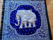 Wandteppich Wandbehang asiatisch Elefant Blau Glitzer Zauberhaft Glück