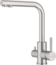 APPASO 3 Wege Wasserhahn Küche Edelstahl Gebürstet 360° Drehbar 2 Hebel Trinkwas