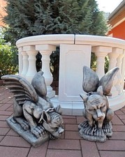 Steinfiguren Set, Gargoyle, Torwächter, Fabelwesen, Gartenfigur, Steinguss, Hund