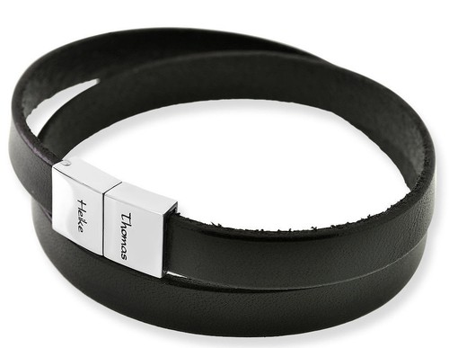 Lederarmband schwarz gravur - schwarz,