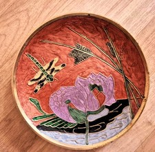 Wandteller Teller Zierteller Emaille Messing Seerose und Libelle