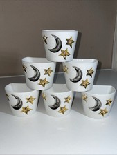 Art Werk Ysenburg,6 Porzellan Servietten-Ringe/ Halter, Mond+Sterne,gold+silber