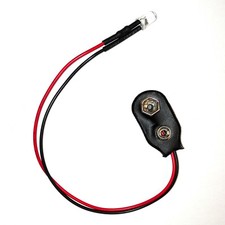 5mm LED mit Batterieclip für 9V, Anschlussfertig, Länge 200mm, LED ohne Löten