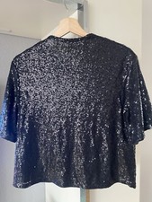 H&M Pailetten Top Schwarz Gr
