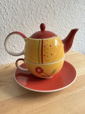 CHA CULT Tea for One Set Teekanne, Teetasse, Untertasse handbemalte Keramik NEU