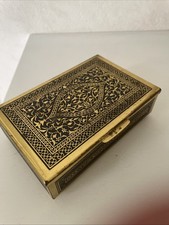 alte Messing Schatulle Dose  mit Holz Zigarettenetui  13,5 X 9,5 X 4 cm