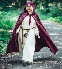 Mittelalter Larp Elfen Woll-Umhang Stickerei Kapuze 130cm schwarz rot grün