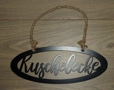 Wandobjekt Metall Schild ,,Kuschelecke,, Eisen sw Wand-Deko für den Garten
