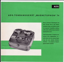 alter Prospekt AEG um 1960 Tonbandgerät MAGNETOPHON 74 mit Zubehörliste   ( 4619