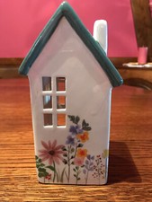 Windlicht Haus Blumen Keramik