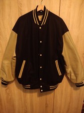 Baseball/College Jacke mit Echtleder Ärmeln - Schwarz/Creme