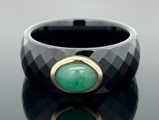 KERAMIKRING GR. 17 (CA.53) 375/- GELBGOLD MIT SMARAGD SOGNI D'ORO SCHMUCKJAGD