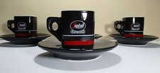 4 Segafredo Zanetti Espresso-Tassen + Untertassen Schwarz, dickwandig