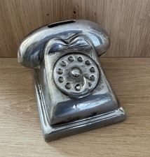Spardose Altes Telefon Retro Vintage Keramik Silber Money Bank Sparbüchse 