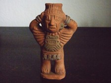 Tonfigur Wasserträger, teilw. bemalt, Mexiko, Vintage ca. 13 cm, Azteken, Maya