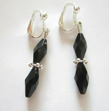 Ohrclips Clipse schwarz silberf  Clip-on Ohrringe ca 5 cm lang