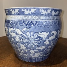 Vintage chinesische blau weiß handbemalte Chinoiserie Fischschale Jardiniere (FR)