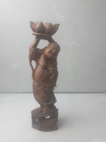 Holzfigur budai mit lotus - budai,