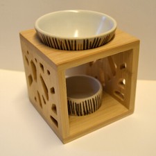 Duftlampe Aromalampe Verdunster mit zwei Keramikschalen Bambus