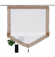  Raffrollo Weiß Taupe Gardine Klettband "Korsika" 60 x 140 cm mit Quaste