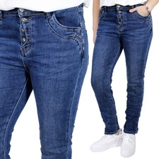 KAROSTAR ★JEANS HOSE BOYFRIEND BAGGY STRETCH KNOPF BLAU NEU 38 40 42 44 46 48