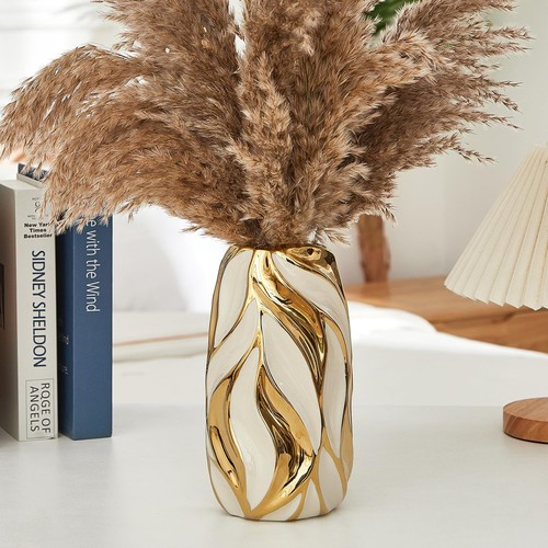 Keramikvase cremeweiß goldene - cremeweiß,