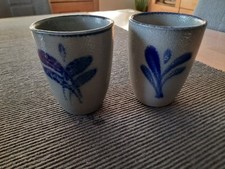 2x Keramik Wein Becher Trinkbecher blau grau Keramik Salzglasur