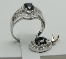 Schmuck Set  Weißgold Ring Anhänger Saphir Diamant 585 Gold