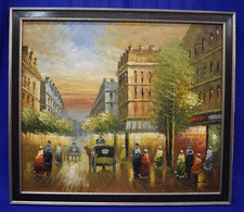Ölbild von Paris, Ölbild Pariser Straßenzene, Leonardo signiert
