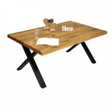 Couchtisch Baumkante Wildeiche massiv Bank Wohnzimmertisch Metallgestell  2581X