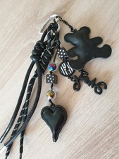 Taschenanhänger, Schlüsselanhänger, Taschenbaumler, schwarz, Herz Perlen