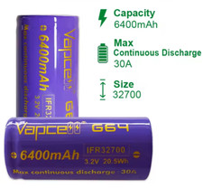 Vapcell 3.2V IFR32700 G64 6200mAh 30A LiFePO4 Akku Flat Top