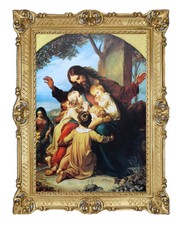 Heiligenbild mit Rahmen GEMÄLDE Jesus Christus ANTIK BAROCK BILD 90x70 cm