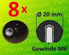 8 x Kugelknopf M6 Ø20mm schwarz m. Stahlgewinde Hebelknopf Schaltknauf Kugelkopf