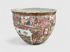 Großer Porzellan Fishbowl China Familie Rose Floral Palastszenen 24K Gold 54cm