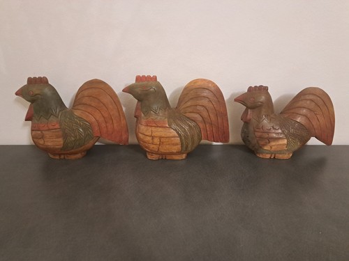 Vintage holz hahn figuren - 3x,