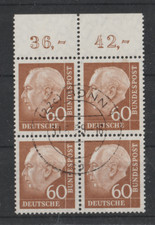 Bund Heuss II, 60Pf, Mi. 262 4er-Block zentr. gestempelt gute Zähnung Oberrand