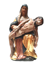 BAROCKE PIETA MADONNA HEILIGENFIGUR MARIA JESUS HOLZ FIGUR ALTAR MESSGEWAND