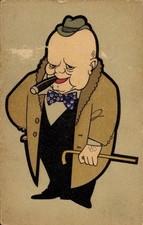 Ak Britischer Premierminister Winston Churchill, Karikatur, Zigarre - 11197211
