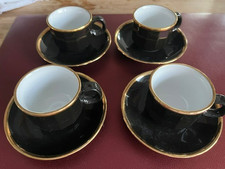 Walküre 4 Espressotassen mit Untertasse schwarz mit Goldrand kaum benutzt