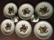 6 Teller 20,0 cm Design Keramik Bareuther Waldsassen 211 + 2 Tassen braun beige