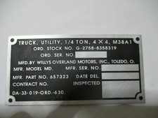 Typenschild jeep a1 m38a1 - typenschild,