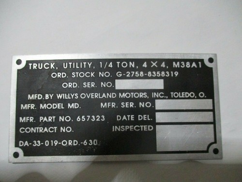 Typenschild jeep a1 m38a1 - jeep,