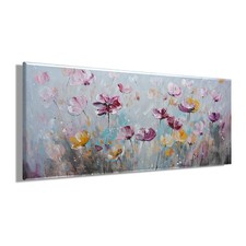Ölgemälde handarbeit BLUMENWIESE XXL 60x140 cm – Wandbild Kunst Deko modern